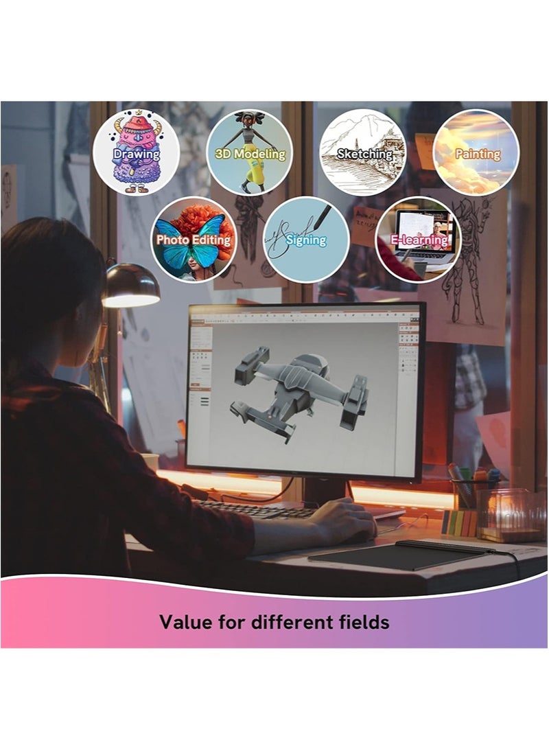 فايك لوحة رسم رقمية، لوحة رسم محمولة فائقة النحافة مقاس 6x4 بوصة مع قلم لمسي سلبي، مثالية للألعاب والتعلم عبر الإنترنت، متوافقة مع أنظمة التشغيل Windows وMac وLinux وAndroid - Image 5